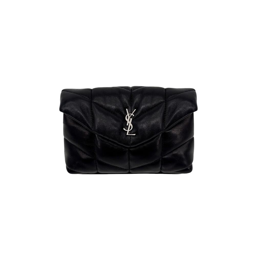 SAINT LAURENT Loulou Toy Puffer Pouch Clutch Bag in Lambskin in Black